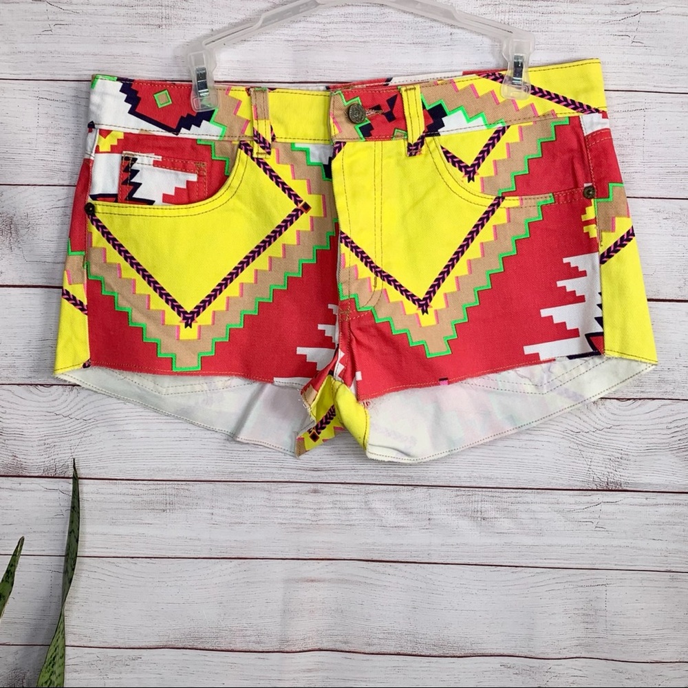 FARM Rio Denim Shorts Size 10 Aztec Print